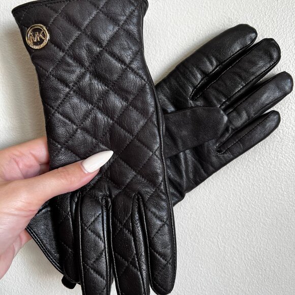 Brown quilted leather Michael Kors Gloves. Size M. - Picture 7 of 11